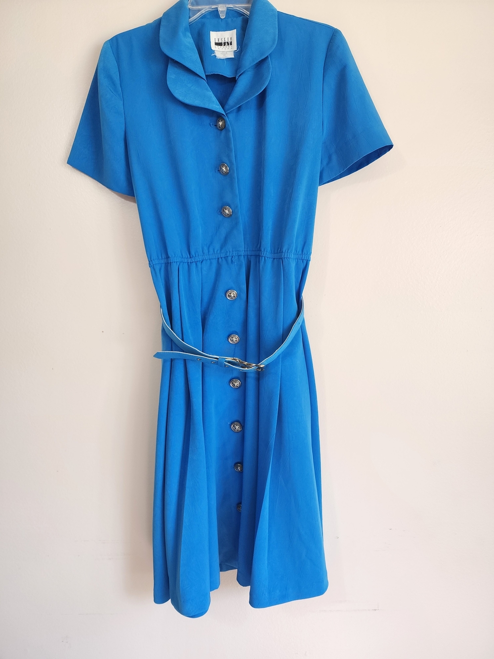 Leslie Fay Vibrant Blue Button-Front Dress with Belt